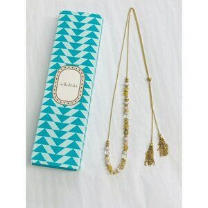 Stella & Dot Necklace Lariat Beaded Gold Tone Tasseled No Box Boho Retro Western